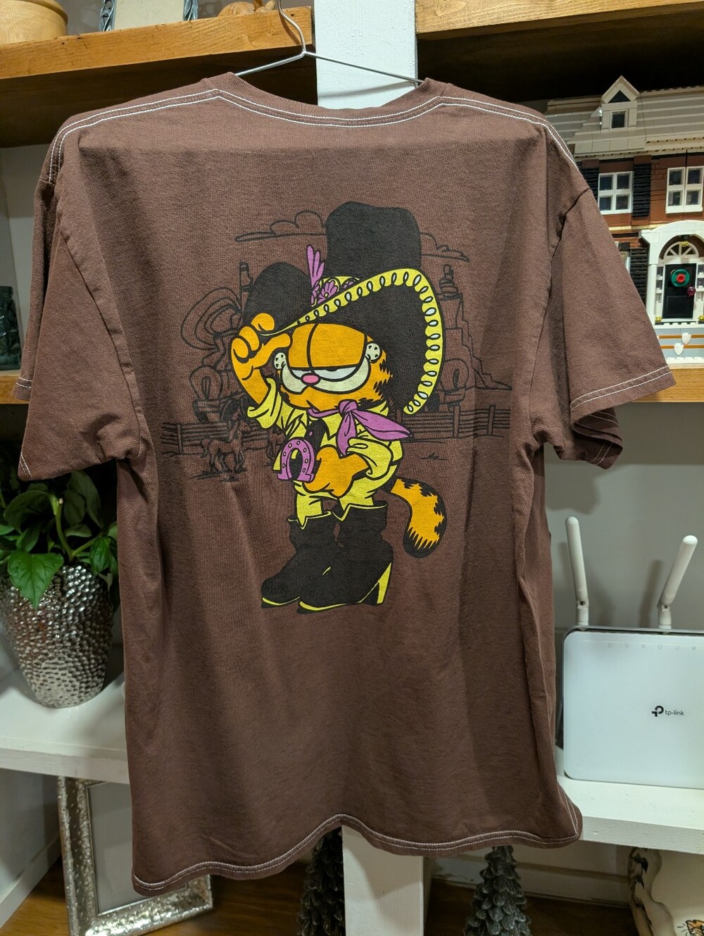 Garfield Cowboy Western Brown Cotton T-shirt Size Large